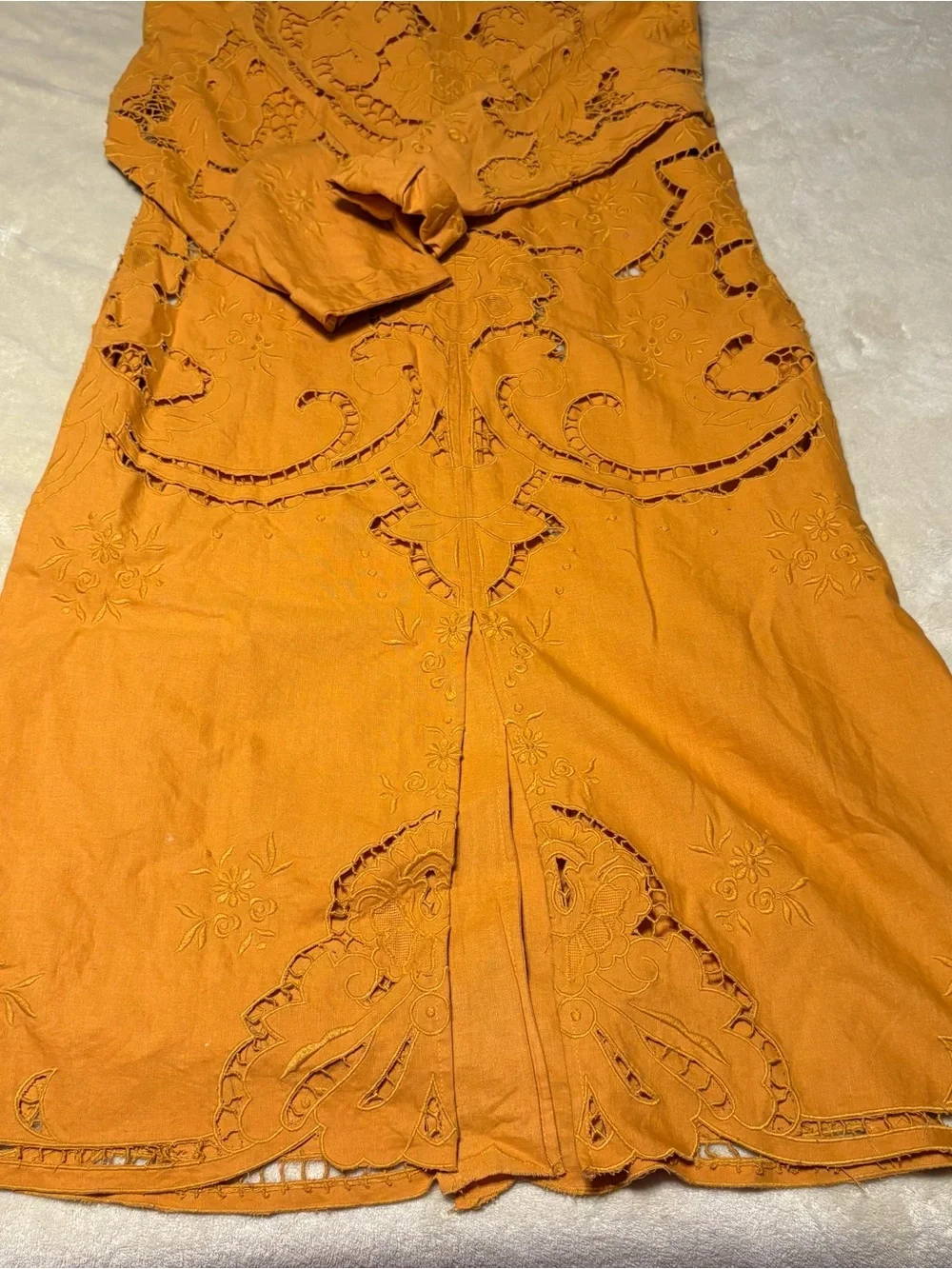 Free People Burnt Orange Cutout Embroidered Button Jacket